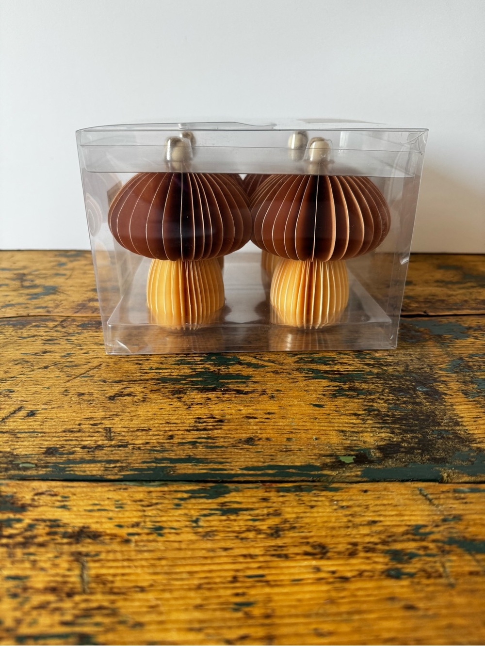 Set of 4 Honey Brown & Mustard Mushroom Ornaments